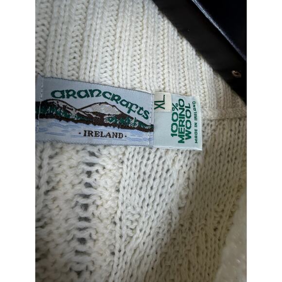 Aran Crafts Shawl Collar Wool Cable Knit Fisherman Sweater Ivory Men's XL - Picture 7 of 10